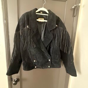 Vintage Suede Black Fringe Leather Jacket